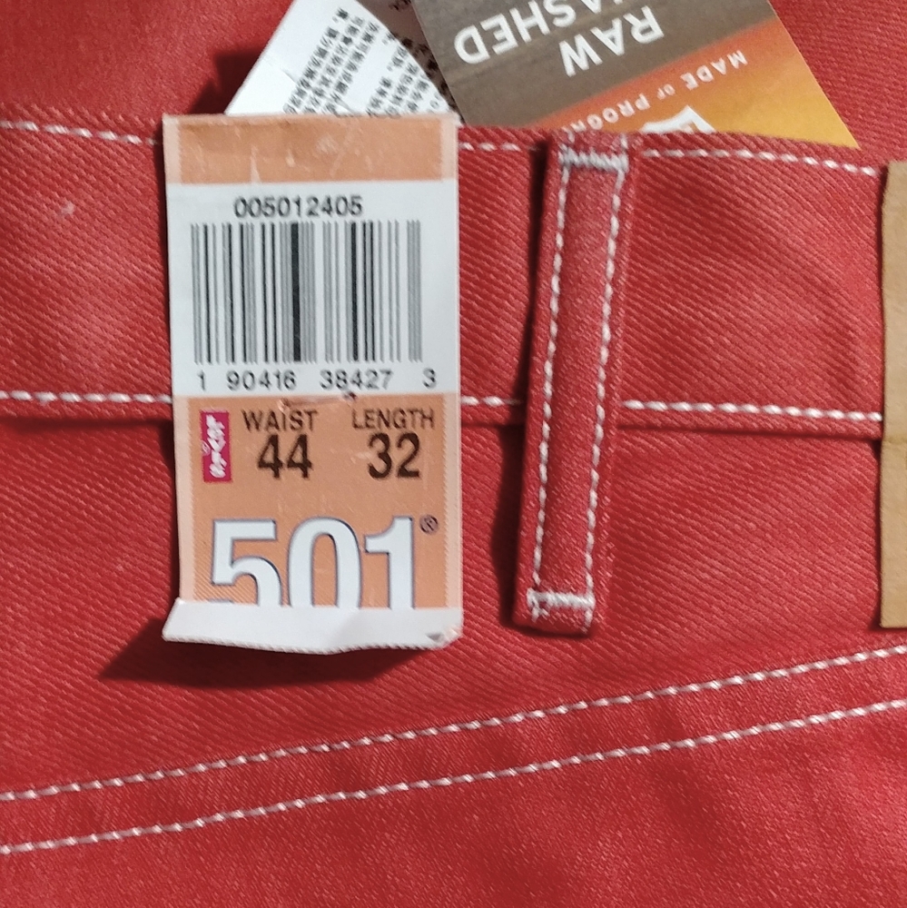 NWT 501 Levi's Shrink to Fit Raw Denim Orange